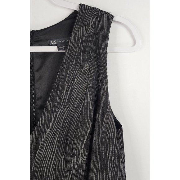 A|X Armani Exchange Dress Womens 6 Black Gray Fit Flare Ruffled V Neck Cocktail - Picture 4 of 16